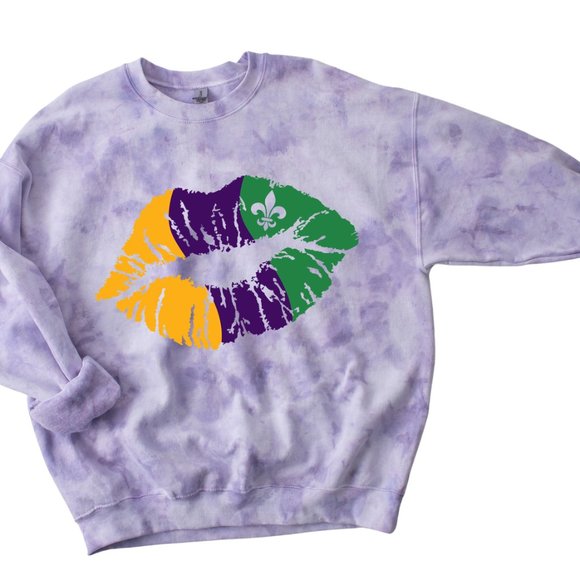 Tops - Mardi Gras Lips Purple Tie-Dye Sweatshirt
